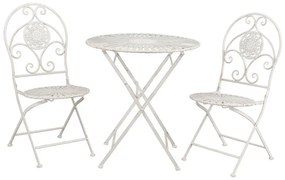 Vintage kerti bútor szett bistro asztal székkel antik fehér Ø 70x76 cm