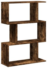 3 szintes füstös tölgy fa elválasztó könyvespolc 70x24x97 cm