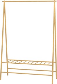 HOMCOM Ruhafogas Állvány Polcokkal, Kampókkal, Ruhatartó Rúddal Bambuszból Hálószobába, Kiállításokra, Mosókonyhába, Természetes Fa | Aosom