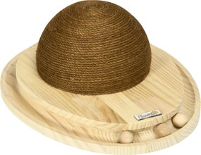 PawHut Interaktív Macska Játék, 2 az 1-ben Kaparó Játék Kaparó Lappal és Golypályával, Macska Kaparó Bútor, Juta, Fenyőfa, Természetes+Kávé, 39.5 x 32