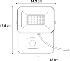 Fekete radiátor, LED 30W IP65 mozgásérzékelővel - Levana