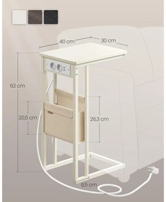 Oldalasztal, éjjeliszekrény beépített elosztóval krémfehér színben