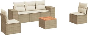 vidaXL 6 részes bézs polyrattan kerti ülőgarnitúra párnával