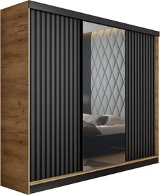 Malani 200 Tolóajtós Szekrény 200cm, Arany Tölgy-Grafit