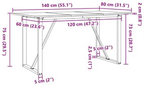 tömör fenyőfa és öntöttvas étkezőasztal O-vázzal 140x80x75 cm