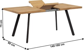 Étkezőasztal, összecsukható, tölgy/fém, 140-180x80 cm, AKAIKO