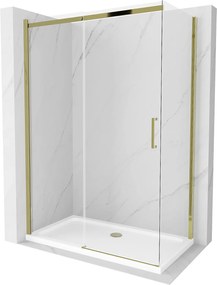 Mexen Omega eltolható zuhanykabin 130 x 70 cm, 8 mm-es üveg, arany profilú átlátszó üveg + vékony zuhanytálca 5 cm, 825-130-070-50-00-4010