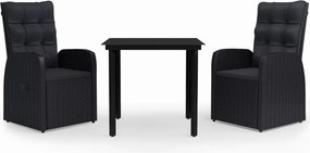vidaXL 3 részes fekete kerti étkezőgarnitúra párnákkal