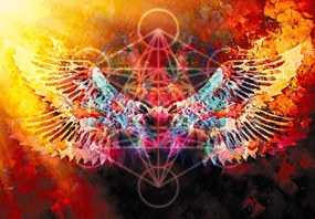Fotótapéta - Merkaba szárnyakkal, absztrakciókkal (147x102 cm)