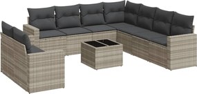 vidaXL 10 részes világosszürke polyrattan kerti ülőgarnitúra párnákkal