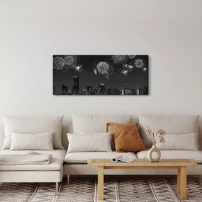 Kép - tűzijáték Miamiban, fekete és fehér (120x50 cm)