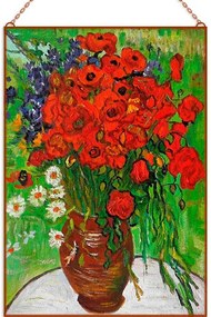 Van Gogh-Red Poppies Daisies üvegkép, falikép
