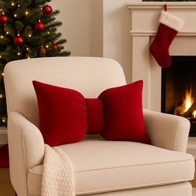 Bársony díszpárna masni alakú BOWERY, piros