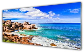 Üvegkép falra Tengeri táj Rocks Beach 125x50 cm