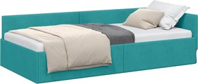 vidaXL Sarokágy keret fejtámlával Türkiz 80 cm x 200 cm Bársony