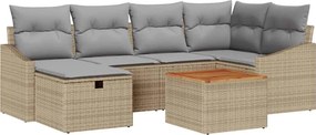 vidaXL Kerti Kanapé Szett párnával tárolóval 7 pcs Bézs polirattan