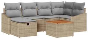vidaXL Kerti Kanapé Szett párnával tárolóval 7 pcs Bézs polirattan