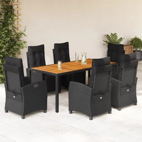7 részes fekete polyrattan kerti étkezőgarnitúra párnával
