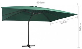 zöld konzolos napernyő LED-del és alumínium rúddal 400 x 300 cm