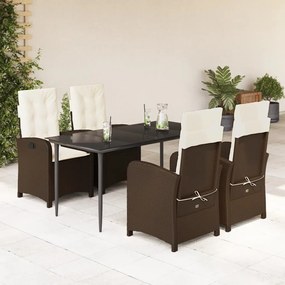 5 részes barna polyrattan kerti étkezőgarnitúra párnákkal