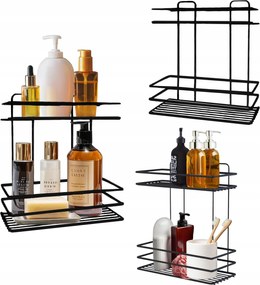 Fekete Fürdőszobai Polc Matt 2 Szintes Téglalap Alakú Fém Strapabíró