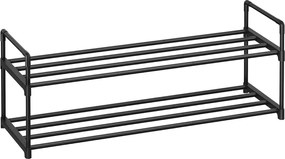 2 szintes cipőtartó állvány, fém tárolópolc, 8–10 pár cipőhöz, 30 x 92 x 34 cm, fekete