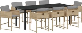vidaXL Kert étkező szett 9 pcs Bézs polirattan