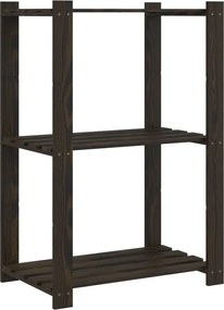 vidaXL 3 szintes fekete tömör fenyőfa tárolóállvány 60 x 38 x 90 cm