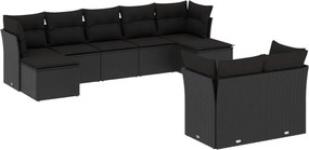 vidaXL 9 részes fekete polyrattan kerti ülőgarnitúra párnákkal