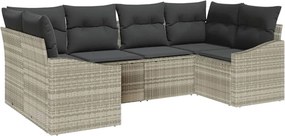 vidaXL Kerti Kanapé Szett tárolóval 6 pcs Világosszürke polirattan