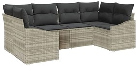 vidaXL Kerti Kanapé Szett tárolóval 6 pcs Világosszürke polirattan