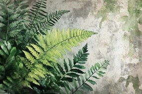 Fotótapéta Flizelina Fal Szerkezet Beton Levelek Páfrány 416x290 ragasztó