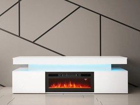 TV szekrény kandallóval Lesteralo EF 2D 190 (fehér + fényes fehér) (kék LED világítással). 1106179