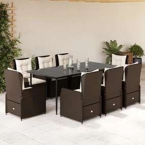 9 részes barna polyrattan kerti étkezőgarnitúra párnákkal