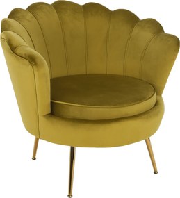 Fotel Art-deco stílusban, mustár színű Velvet anyag/gold chróm-arany, NOBLIN