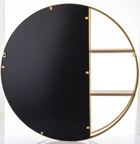 Design kör alakú fürdőszobai fali polcos tükör fa polcokkal 80x80x12cm