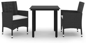 vidaXL 3 részes polyrattan és üveg kerti étkezőgarnitúra párnákkal