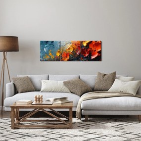 Kép - Virágok absztrakt festménye III. (órával) (90x30 cm)