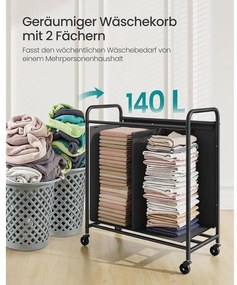 gurulós szennyestartó, 2 rekeszes ruhagyűjtő 140 l, fekete