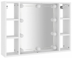 fehér tükrös szekrény LED-ekkel 76 x 15 x 55 cm