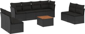 vidaXL 9 részes fekete polyrattan kerti ülőgarnitúra párnákkal