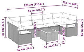 8 Darabos Kert Kanapé Szett Párnákkal Fekete Poli Rattan Akáciával, 2-Fős Kert Kanapé Párnákkal Fekete Poli Rattan