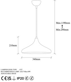 Fekete-rézszínű függőlámpa fém búrával ø 34 cm Barek – Opviq lights