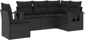 vidaXL 5 részes fekete polyrattan kerti kanapészett párnákkal