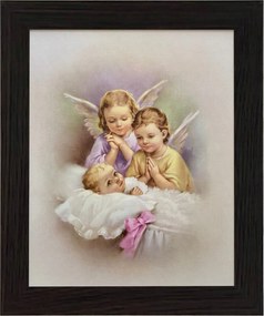Vászonkép 30x25 Őrangyal Angyal Keret Wenge Keresztelő