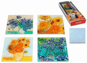 Üveg poháralátét 4db-os szett, 10,5x10,5cm, Van Gogh vegyes (virágok)