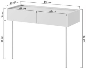 Desin konzol / fésülködőasztal 100 cm fiókokkal és fém lábakkal - kasmír / nagano tölgy