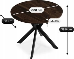 Étkezőasztal 80 cm méretben, dió/fekete színben LAUREN