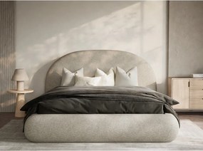 Bézs kárpitozott ágyneműtartós franciaágy ágyráccsal 160x200 cm Maumere – Maison de Rêve