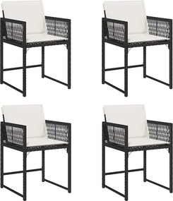 vidaXL 4 db fekete polyrattan kerti szék párnával